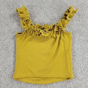 Illa Illa Babydoll Top Womens Medium Yellow Ribbed Knit Tank Top Ruffle Strap
